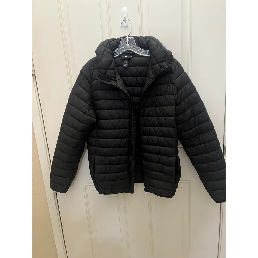 H&M Mens Black Lightweight Slimfit Hooded Gorpcore Winter Puffer Jacket Sz Sm